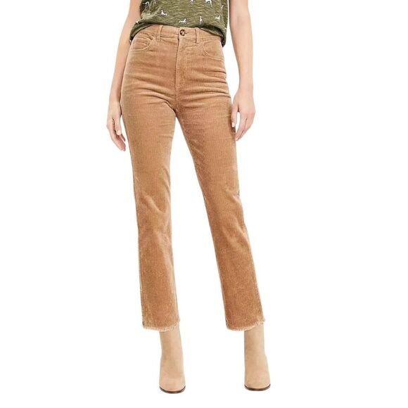 NEW Loft Size 6 Soft Tan Cotton Corduroy Ankle Pants Straight Leg Frayed Hems - Picture 1 of 13